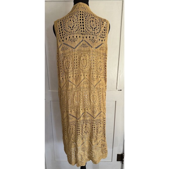 Chelsea & Theodore Women’s Yellow Open Front Crochet Cardigan Duster Vest Sz L - Picture 4 of 6